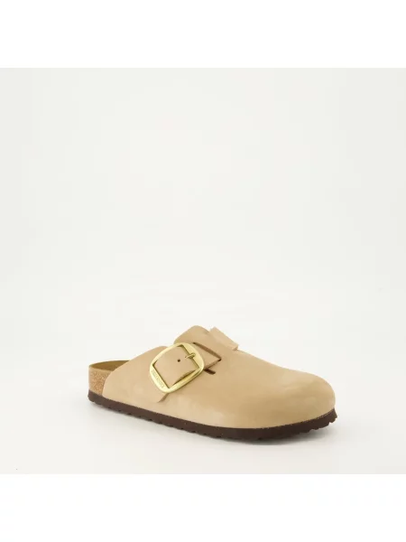 Klapki Birkenstock zamszowe na sprzączkę beżowe
