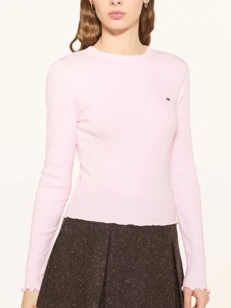 Bluzka z długim rękawem o kroju slim fit z mieszanki bawełny Tommy Jeans różowa