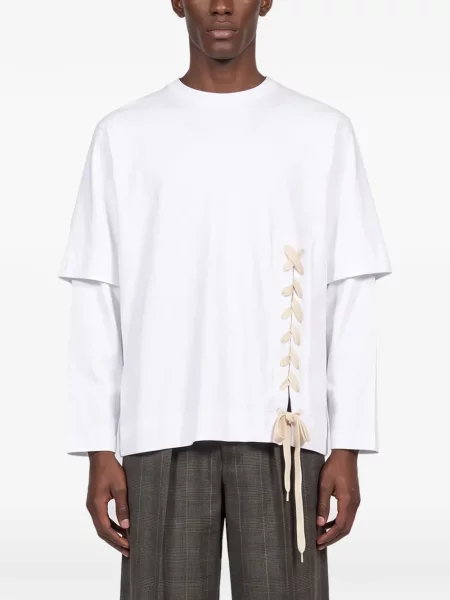 Tricou Simone Rocha cu șireturi din dantelă alb