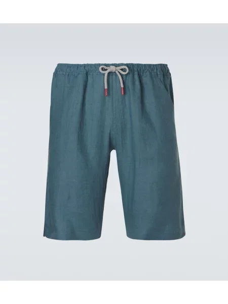 Pantaloni scurți Kiton de in albastru