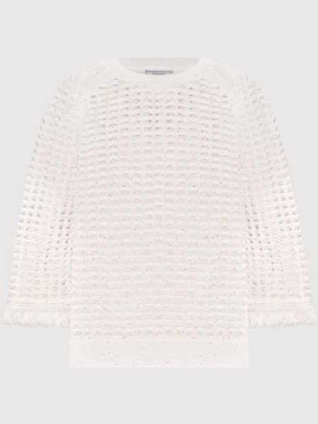 Ажурний джемпер з паєтками та бахромою Peserico білий