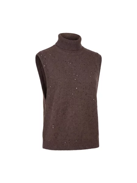 Sweter z golfem Brunello Cucinelli z kaszmiru brązowy