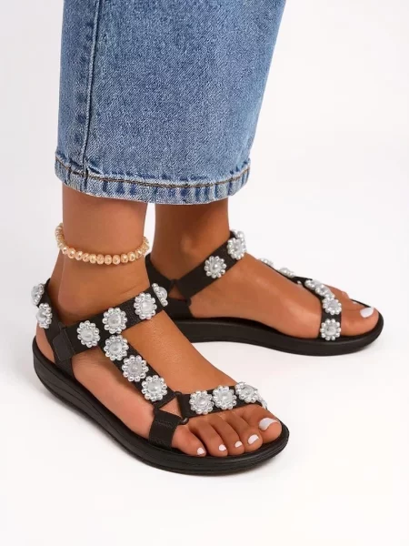 Sandale Resti cu perle cu platformă negru