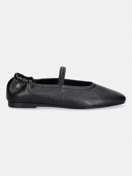 Tommy Hilfiger baleríny kožené SOFT LEATHER ELLASTIC BALLERINA čierna