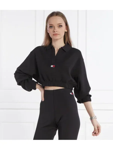 Tommy Jeans Hanorac TJW SPR CRP DRAPEY BADGE POLO | Cropped Fit negru