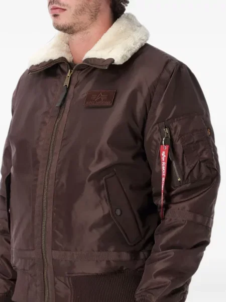 Gulerat geacă bomber Alpha Industries din piele de oaie maro
