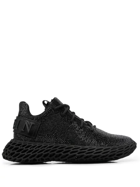 Кожени маратонки Philipp Plein с кристали черно