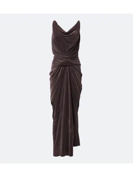 Zamatové drapované maxi šaty Rick Owens sivá