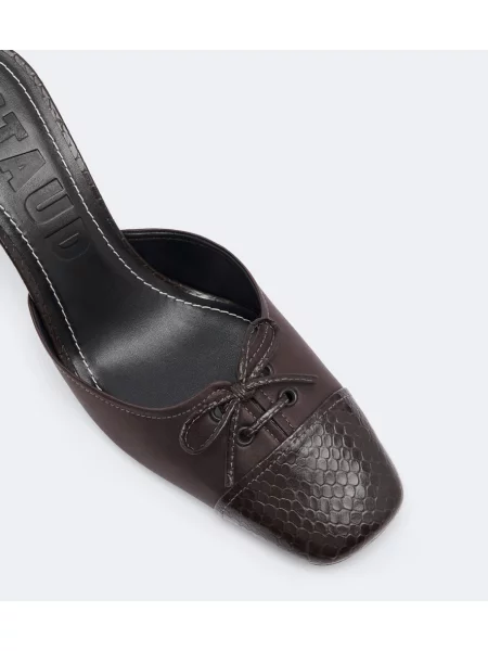 Papuci tip mules Staud din satin maro