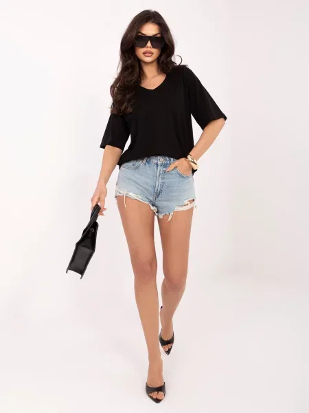 Tricou Rue Paris cu decolteu în V negru