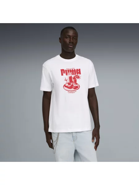 PUMA luźna koszulka z grafiką z motywem śniadania Odzież S biały