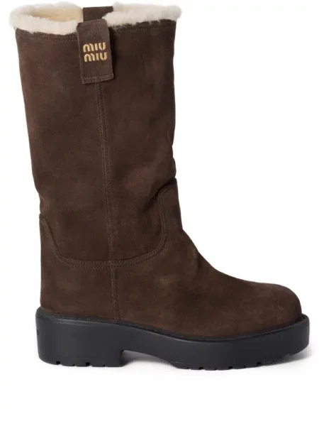 Botine Miu Miu din piele de căprioară maro