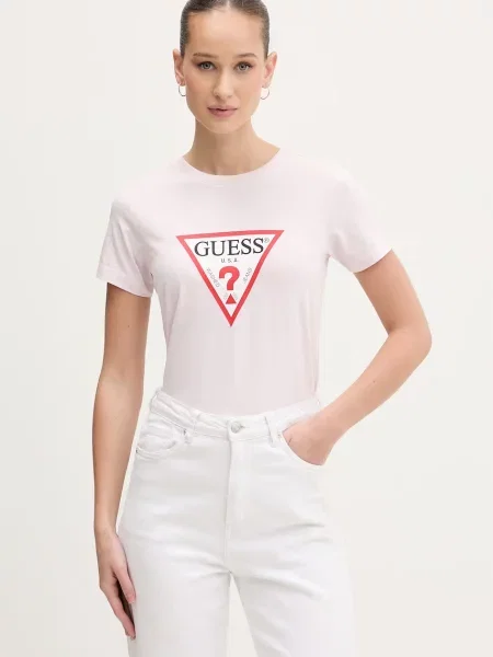 Guess Jeans basic tričko ženské růžové