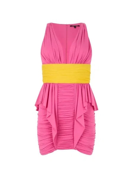 Rochie mini Roberto Cavalli cu decolteu în V cu volane de costum roz