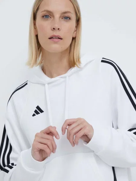 Суичър с качулка Adidas Performance с качулка с апликация бяло
