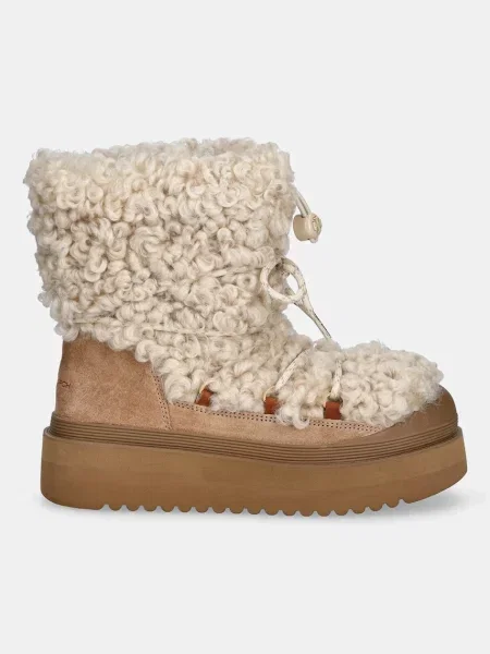 Tory Burch śniegowce Mellow Shearling Lace Up Boot beżowy