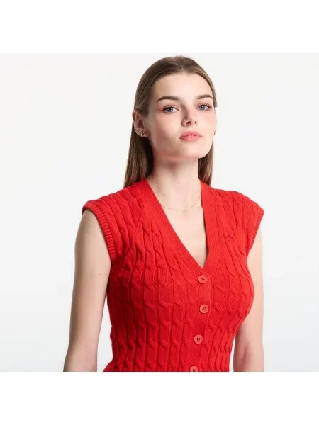 Елек Tommy Hilfiger Mid Gg Cable Vest Cardigan Fire Red S червено