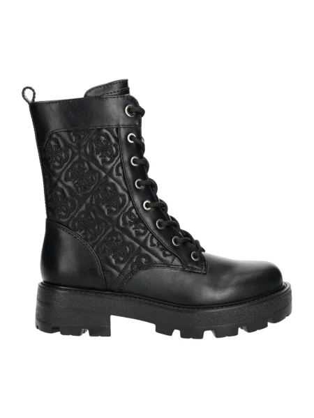 Buty do kostki Guess na płaskim obcasie pikowane czarne