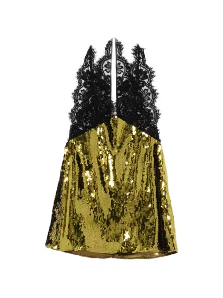 Rochie mini Retrofete din dantelă de costum mini auriu