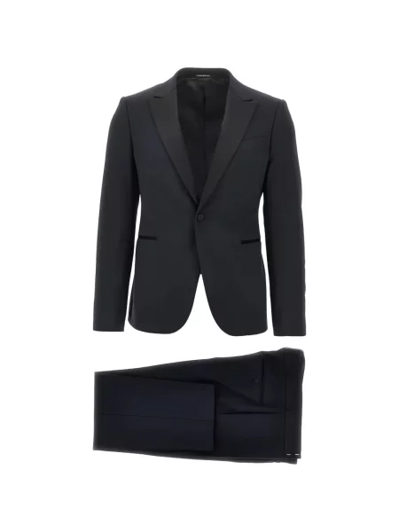 Costum Emporio Armani din satin cu rever albastru