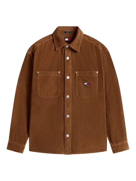 Cămașă de blugi Tommy Jeans de catifea cord maro