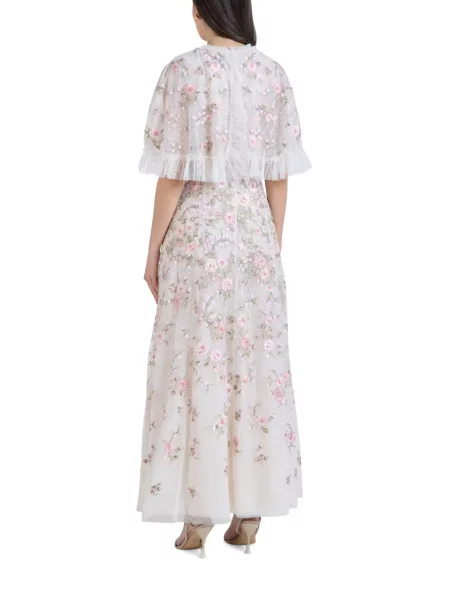 Rochie maxi Needle & Thread cu model floral cu volane alb