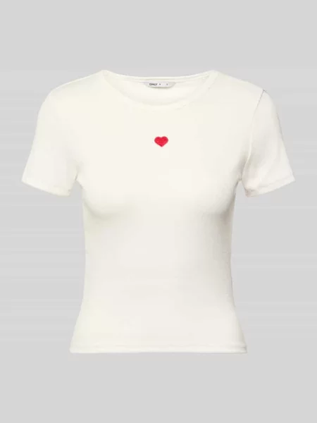 T-shirt o kroju slim fit z wyhaftowanym sercem model ELVA JUNE' Only biała