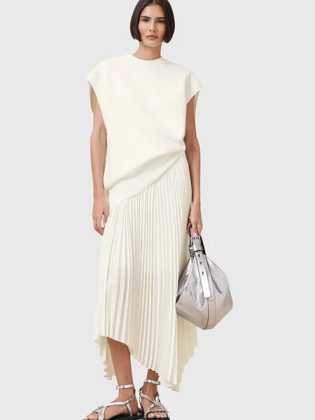 AllSaints rochie si pulover LEIA midi evazată alb
