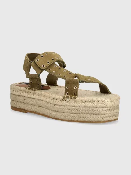 Велурени сандали Pepe Jeans зелено