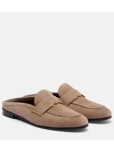 Papuci tip mules Max Mara din piele de căprioară bej