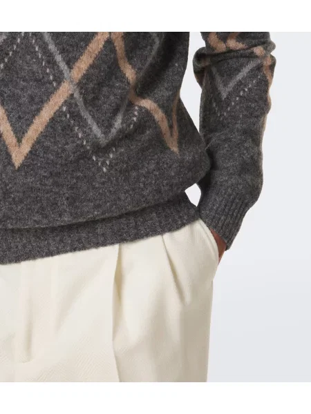 Pulover Brunello Cucinelli de lână cu model argyle gri