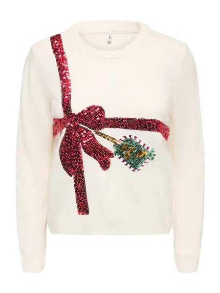 ONLY Pulover ONLXmas verde deschis / roșu lână alb