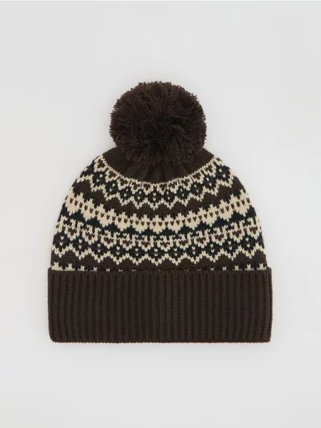 Шапка Reserved с помпоном коричневая