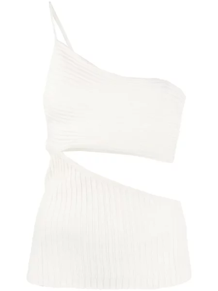 Top Andreadamo na jednym ramieniu prążkowany biały