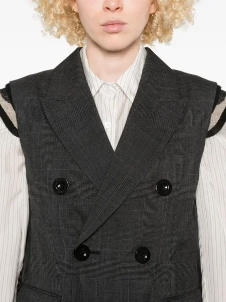 Vestă Sacai în carouri gri