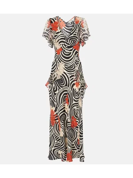 Rochie maxi Rixo de mătase cu imagine de costum alb