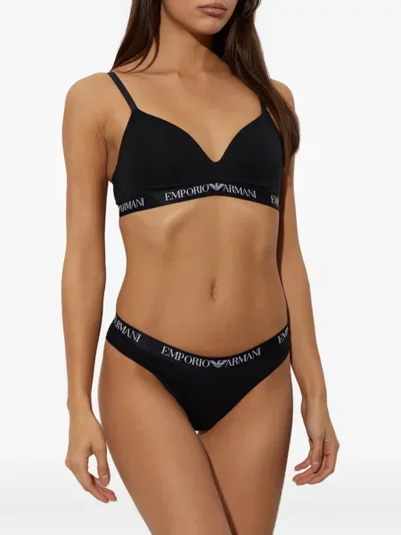 Sutien triunghi Emporio Armani stretch cu autograf negru