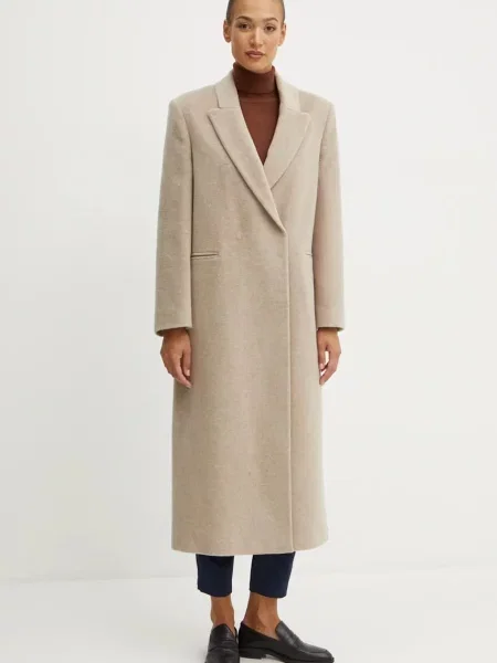 Liviana Conti palton de lana de tranzitie cu doua randuri de bej