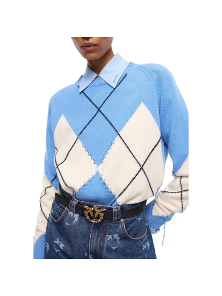 Dzianinowy sweter Pinko z wzorem argyle niebieski