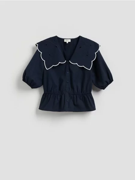 Reserved Блузка з ефектним коміром темно-синій синя