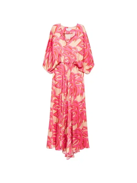 Rochie maxi Themis Z cu imagine cu decolteu în V cu imprimeu abstract roz