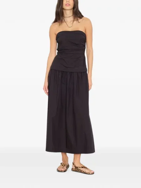 Rochie midi Xirena cu volane fără bretele negru