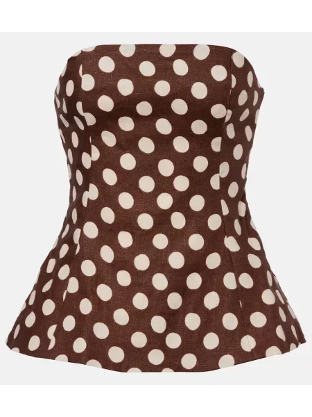 Lniany top Faithfull w grochy bez ramiączek brązowy