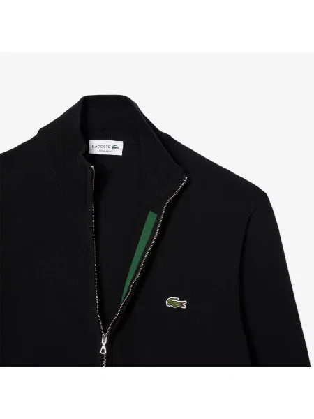 Lacoste Monochromatyczny Sweter Z Wysokim Kołnierzem I Zamkiem Błyskawicznym czarny