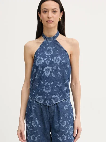 Pinko top pentru femei din denim albastru