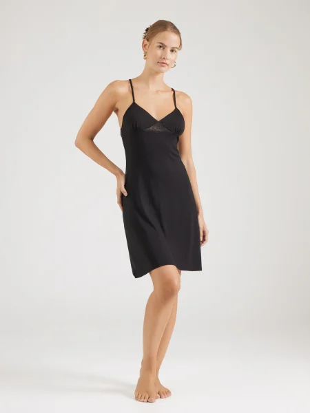 Hunkemöller Nočná košeľa Jersey Slip Slim Fit čierna