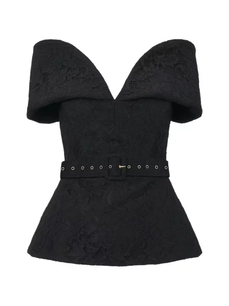 Cu centură bluză Moos Studio cu model floral din dantelă negru