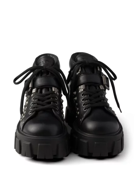 Botine Prada din piele cu tepi negru