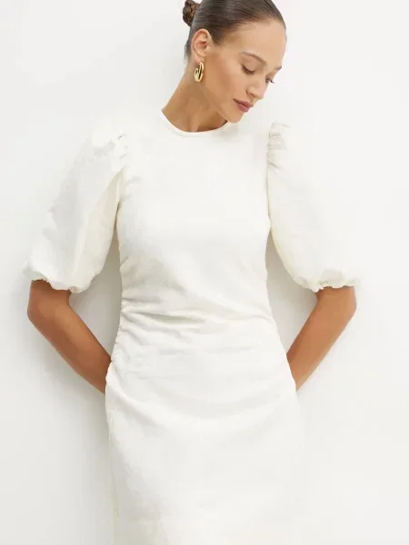 Ivy Oak sukienka z domieszką wełny mini prosta beżowy