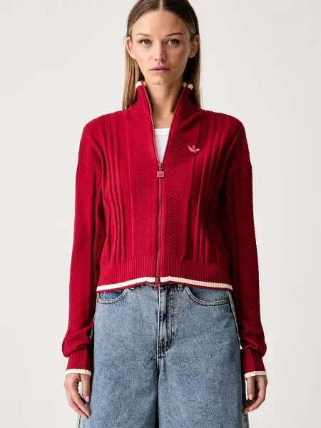 Pulover adidas Cable Knit Firebird Track Top Team Victory Red XS roșu